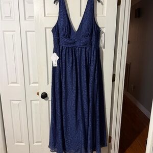 Azazie Effy Navy Plunging Maxi Dress- Size 26